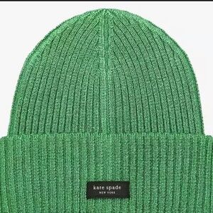 Kate Spade Metallic Green Sam Label Beanie NWT
